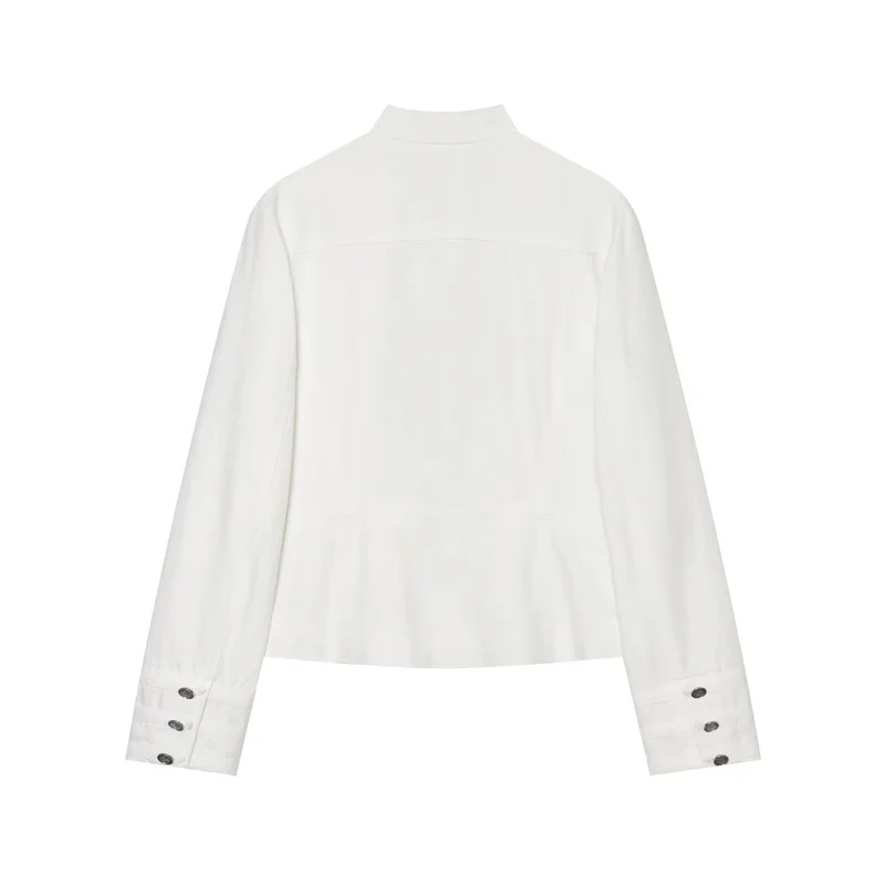 Guobioziy Women's Top 2026 New Style Stand Collar Double-Row Retro Metal Button Short Long-Sleeve Jacket Short and Straight
