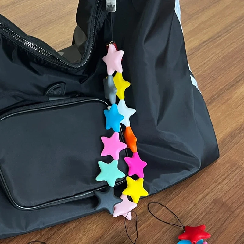 1PC Waist Hanging Five Pointed Star Keychain Colorful Big Silicone Strap Phone Strap Star Contrasting Fashion Accessories