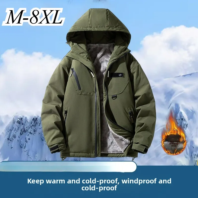 

Winter Jacket Men Thickened Outdoor Climbing Windproof Warm Cotton Coat Casual Hooded Camping Fleece Lined Waterproof Men Parka