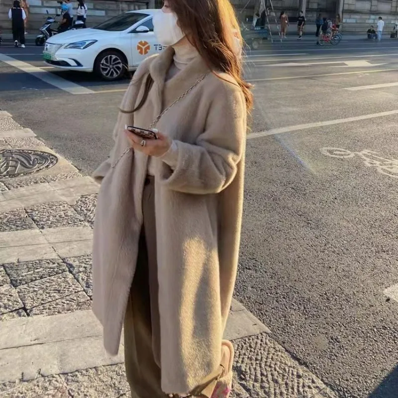 Manteau en peluche 2023 vison pour femme, fourrure de haute qualité, manteau long, paresseux, doux et confortable, mode automne et hiver, 1 pièce