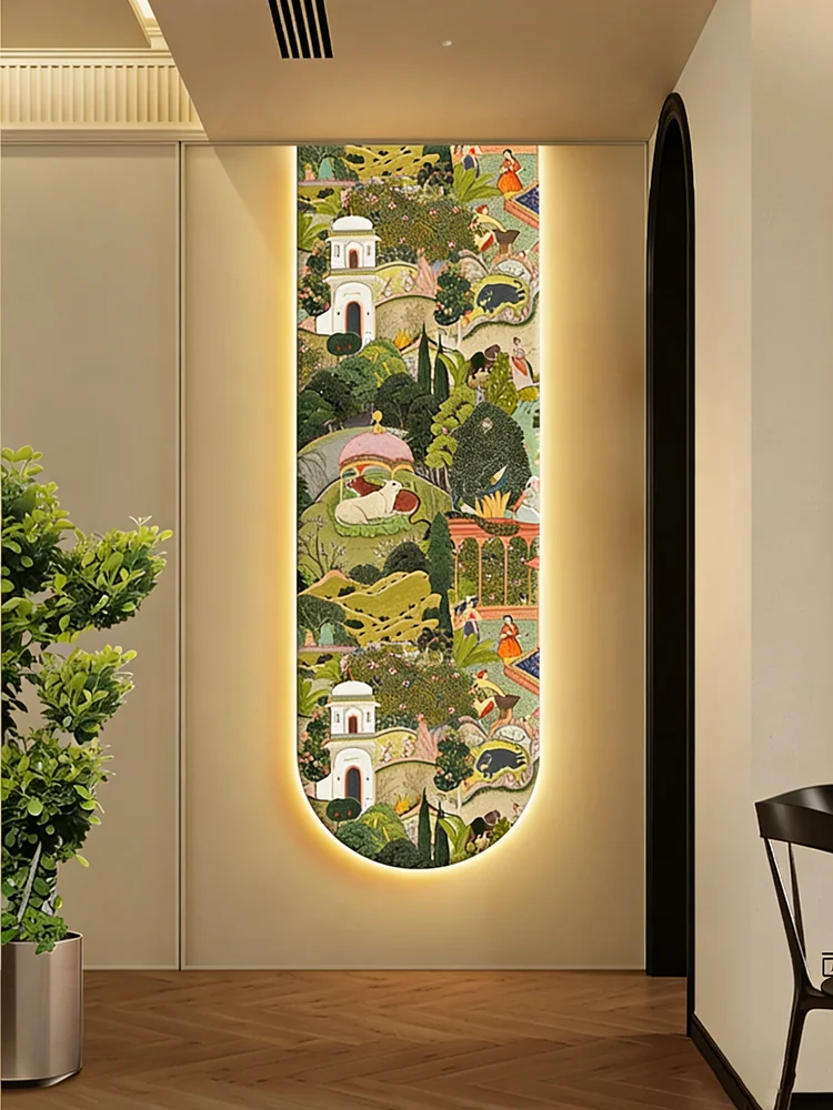 الرجعية نمط مدخل قاعة الديكور اللوحة الممر الفاخرة شنقا اللوحة الراقية مدخل LED مضيئة جدارية الخفيفة #4