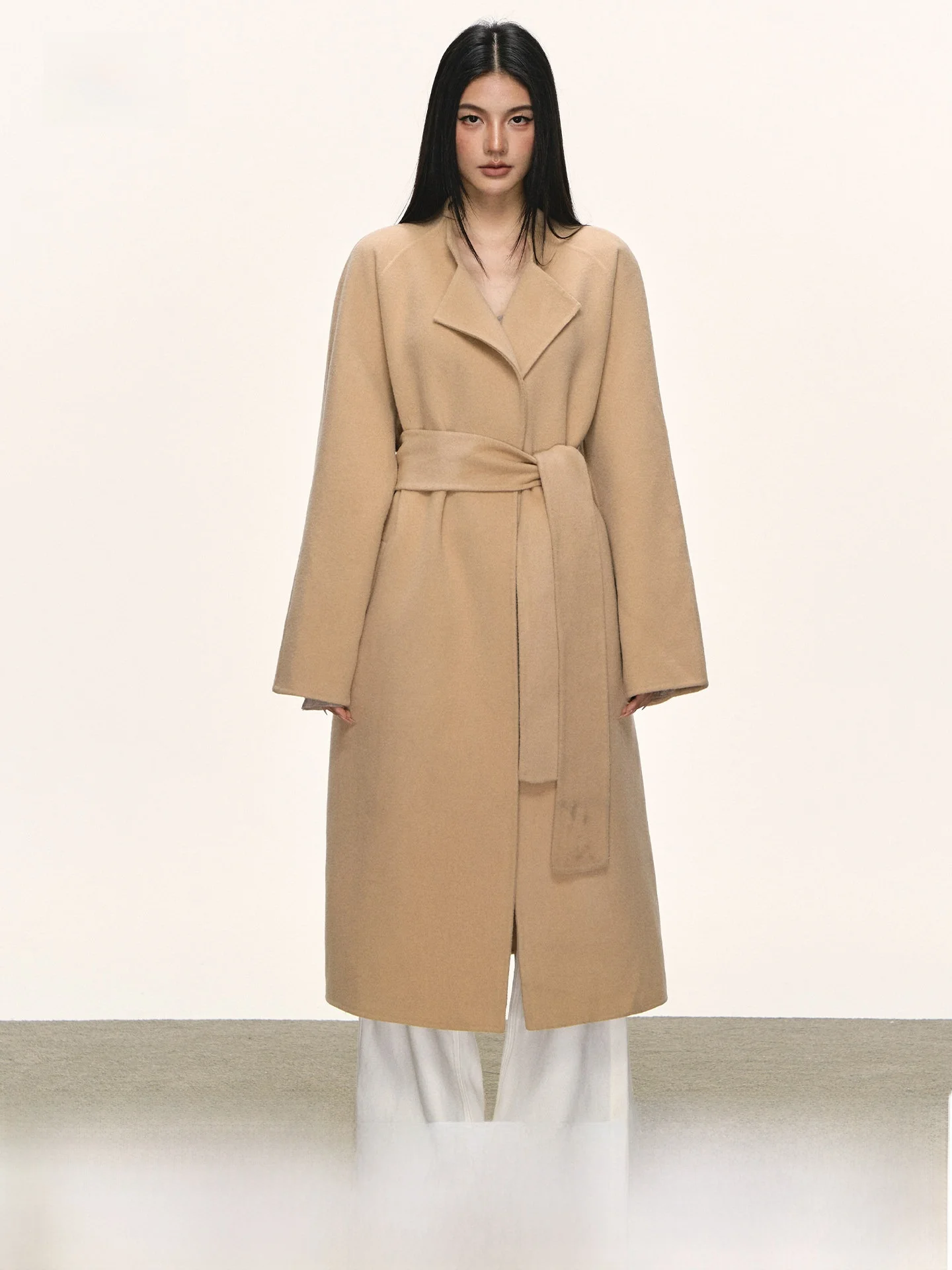 

Anna Aneae00 Wool Khaki Long Woolen Coat Women's Autumn Winter Loose Tweed Jaet Casual Sle Pure E-commerce S
