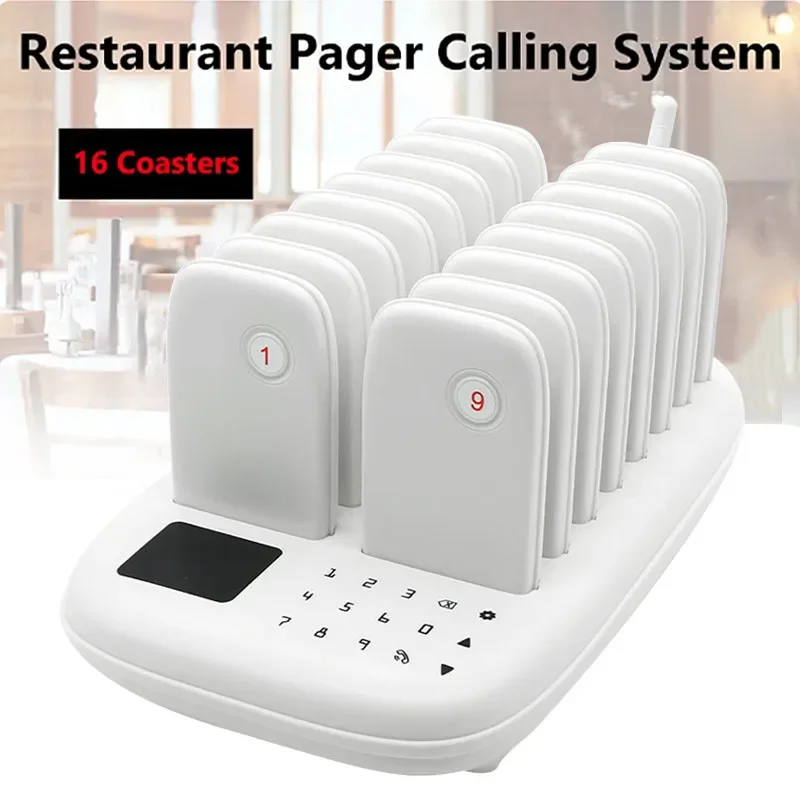 Wireless Calling Pagers System Restaurant Pager Call Customer Queue System Meal Extractor Queuing 16 Receivers for Food Truck