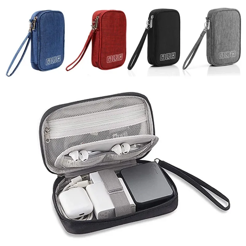 Data Cable Storage Bag Waterproof Travel Organizer Bag Portable Carry Case Double Layers Storage Bag for Cable Cord USB Charger