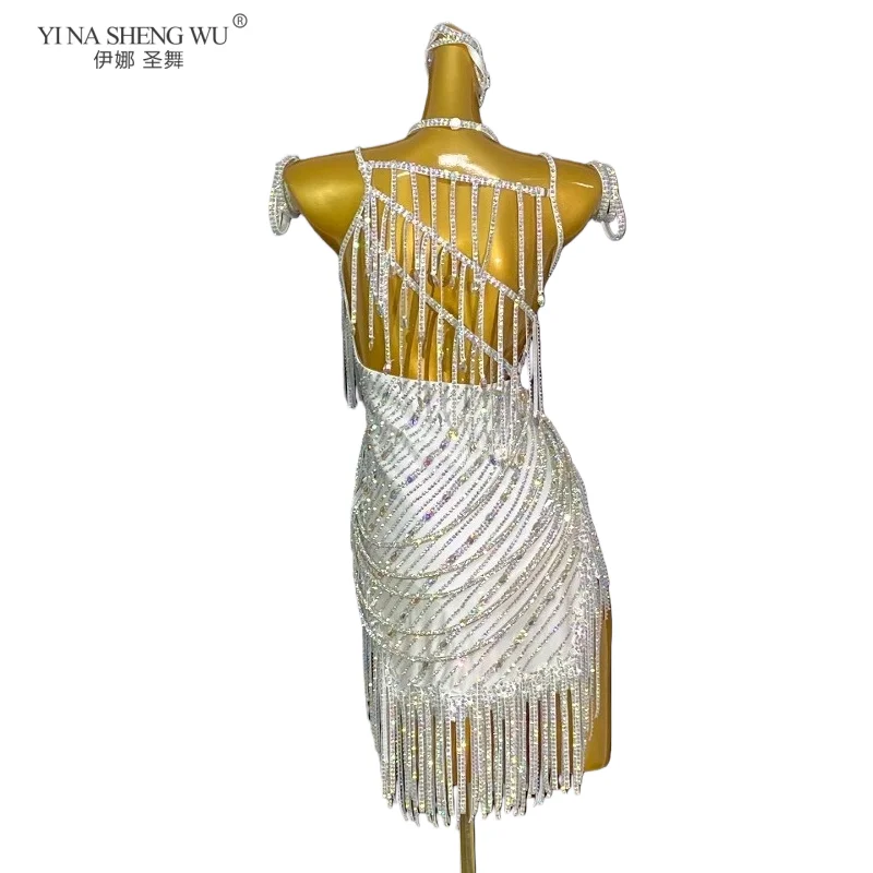 الراقية مخصصة الماس فستان بحزام السامبا أداء فستان الرقص اللاتينية المنافسة زي AB حجر الإناث الكبار الأطفال