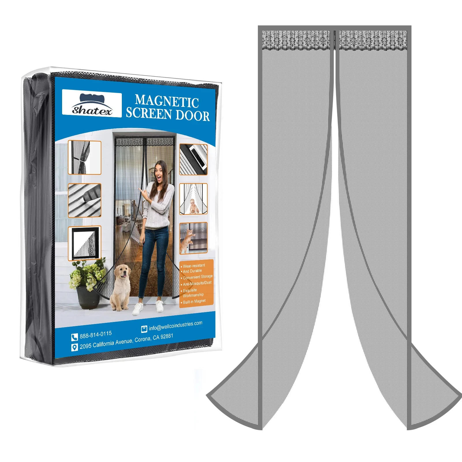 37 in. x 80 in. Gray Magnetic Screen Door with Heavy Duty Magnets and Diamond Mesh Curtain