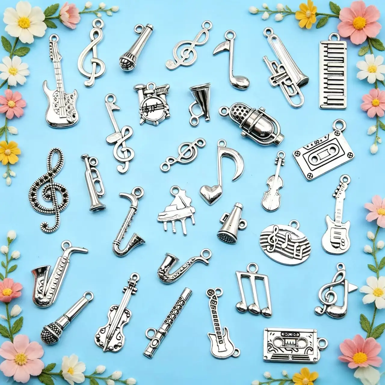 10/20Pcs Vintage Random DIY Bulk Violin Guitar Musical Note Charms Mixed Hip Hop Music Instruments Microphone Pendant Accessory