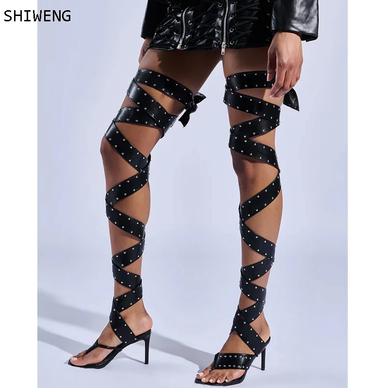 

2025 Sexy Peep Toe Buckle Strap Stiletto Sandals Womens Sexy Fashion Thin High Heel Club Party Shoes Cross Tied Sandals 44