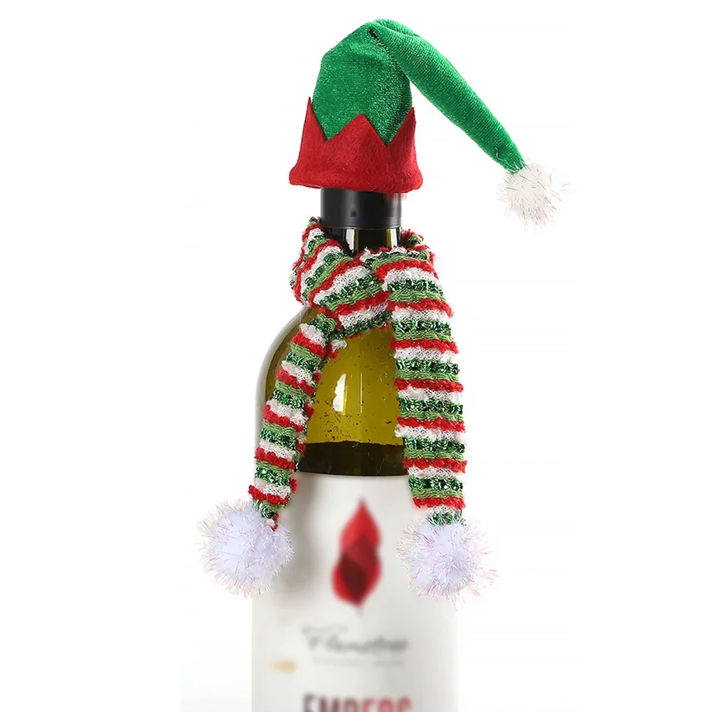 Christmas Mini Doll Hats And Scarves Decor Santa Hat For Xmas Tree Wine Bottle Adornos De Navidad Christmas Gifts Hogar