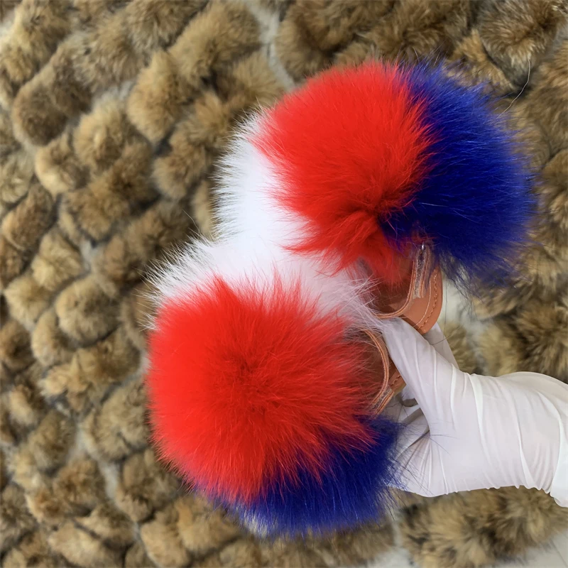 New Arrivals Women's Slippers Fluffy Furry Slides Raccoon Fox Fur Slides Fashion Sandals Fur Slippers For Women