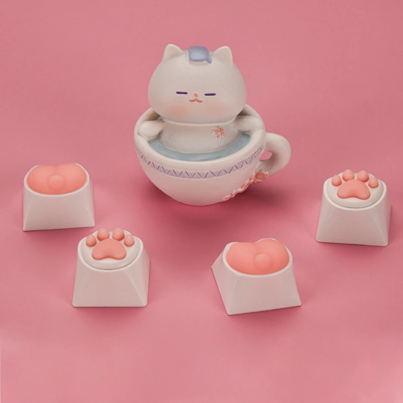 Bonitas teclas con forma de Pata de Gato para teclado mecánico, interruptor Cherry MX, tapa de tecla personalizada DIY, tecla de silicona suave artesanal