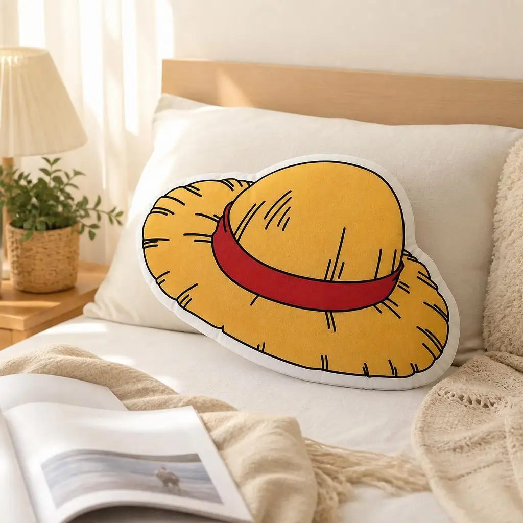 Straw Hat Japanese Anime Plush Pillow Cushion Irregular Stuffed Throw Pillow Home Decor Gift Sofa Bed