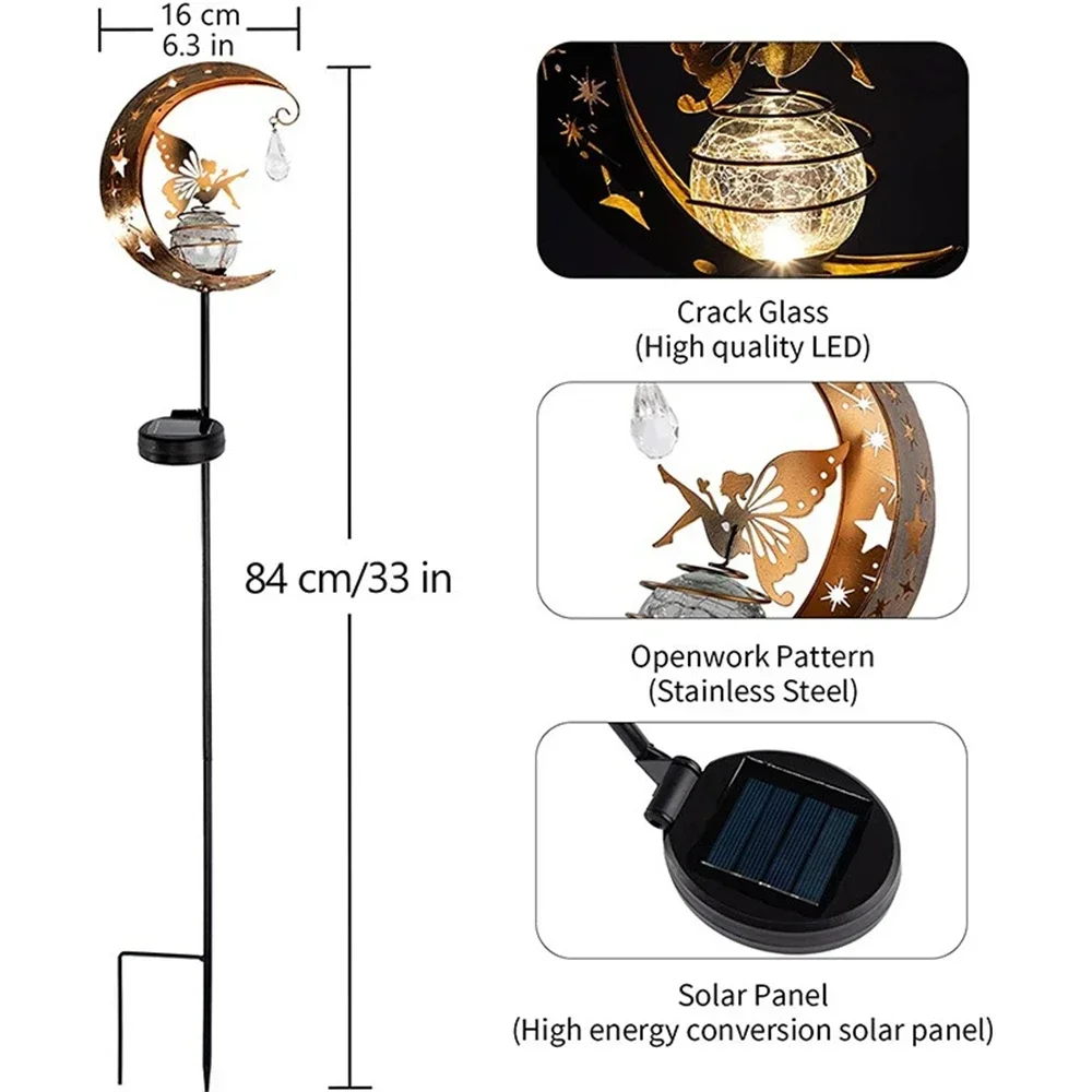 Imagem -03 - Moon Fairy Led Solar Light Jardim ao ar Livre Butterfly Stake Lights Ip55 Impermeável Lâmpada de Gramado de Metal para Pátio Caminho Decoração do Quintal