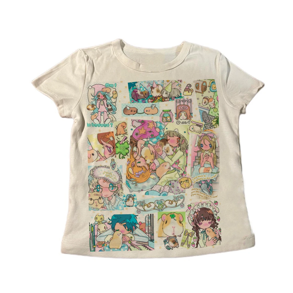 Kawaii Anime Mädchen Meerschweinchen Collage T-Shirt Damen Harajuku Pastell Cartoon Print Kurzarm T-Shirt Niedliches Y2k Damen Grafik-T-Shirt – Detail 5