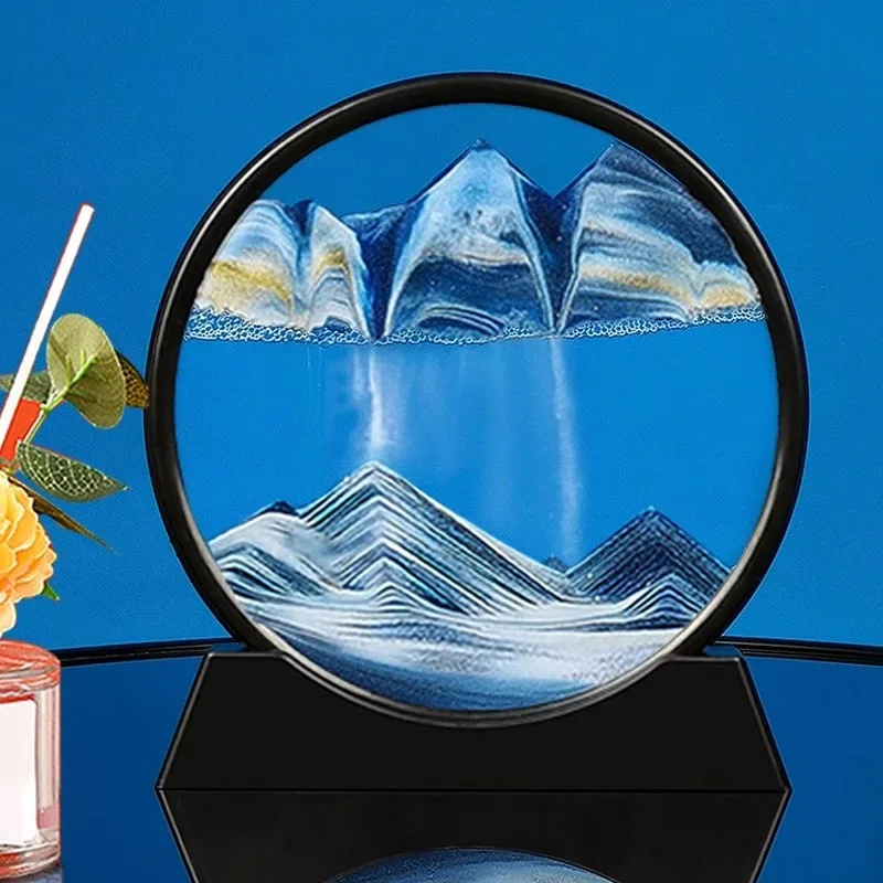 

3D hourglass flowing sand art painting circular glass deep sea sand scene craft flowing painting office home decoration gift