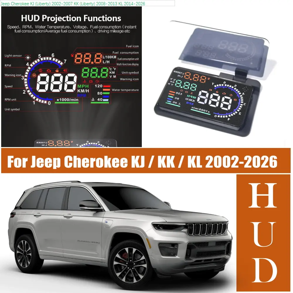 Car HUD Head Up Display LED Windshield Projection For Jeep Cherokee KJ (Liberty) 2002-2007 KK (Liberty) 2008-2013 KL 2014-2026