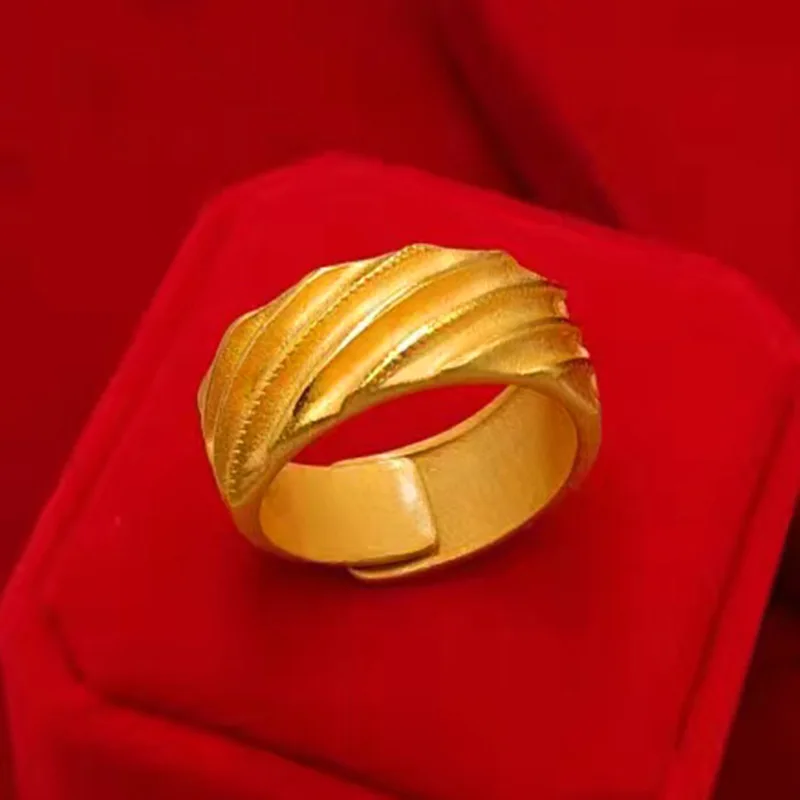 

Luxury 24K 9999 Pure Gold real gold Men's Ring Threaded Wide Face Ring Adjustable Size