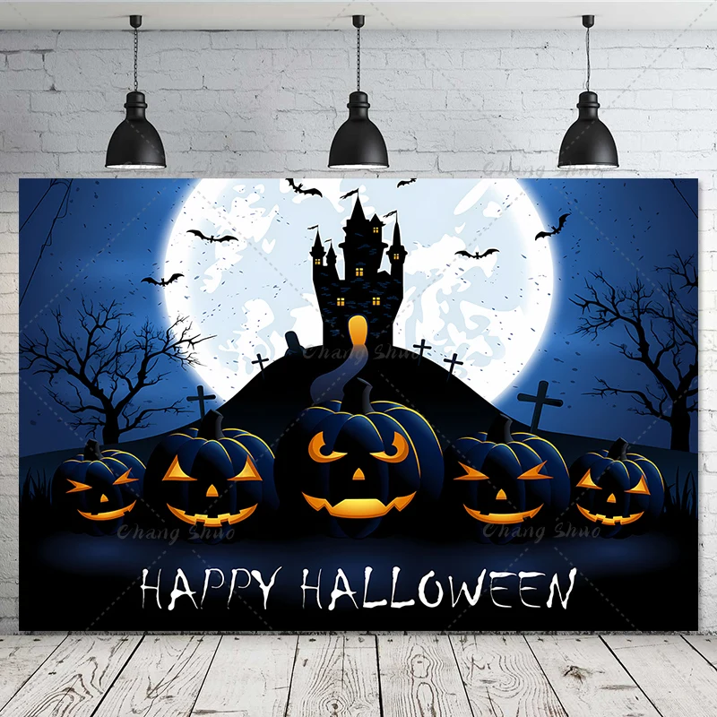 Happy Halloween Backdrop Horror Moon Pumpkin Witch Bat Castle A Little Boo is Almost Due Baby Photography Background Party Decor