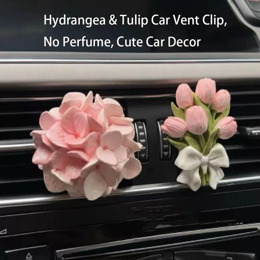 Hydrangea & Tulip Car Vent Clip, Flower Shaped Aromatherapy Diffuser Stone, Car Interior Ornament