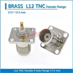 1X Pcs L12 TNC Female Plug 4 Hole Flange Panel Mount solder cup 17.5 * 17.5mm Nickel Brass RF Coaxial Adapters