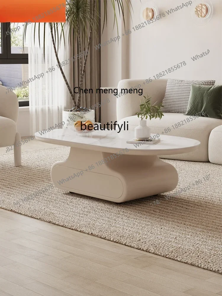 cc182R1 Couchtisch, TV-Schrank-Kombination, moderne, speziell geformte Steinplatte, kreativ, geräuschlos, Wohnzimmer, cremefarbener Stil