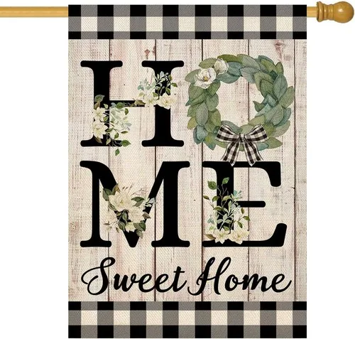 ORTIGIA Summer House Flag Burlap Vertical Double Sided 28 x 40 Inch Home Sweet H IIX WZZ yyi