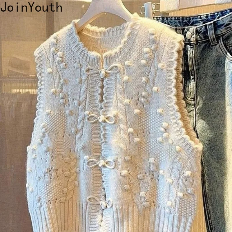 Fashion Vest Sweater for Women 2024 Ropa Mujer O-neck Short Sleeve Single Breasted Waistcoat Casual Knitted Tanks Jackets 27y028