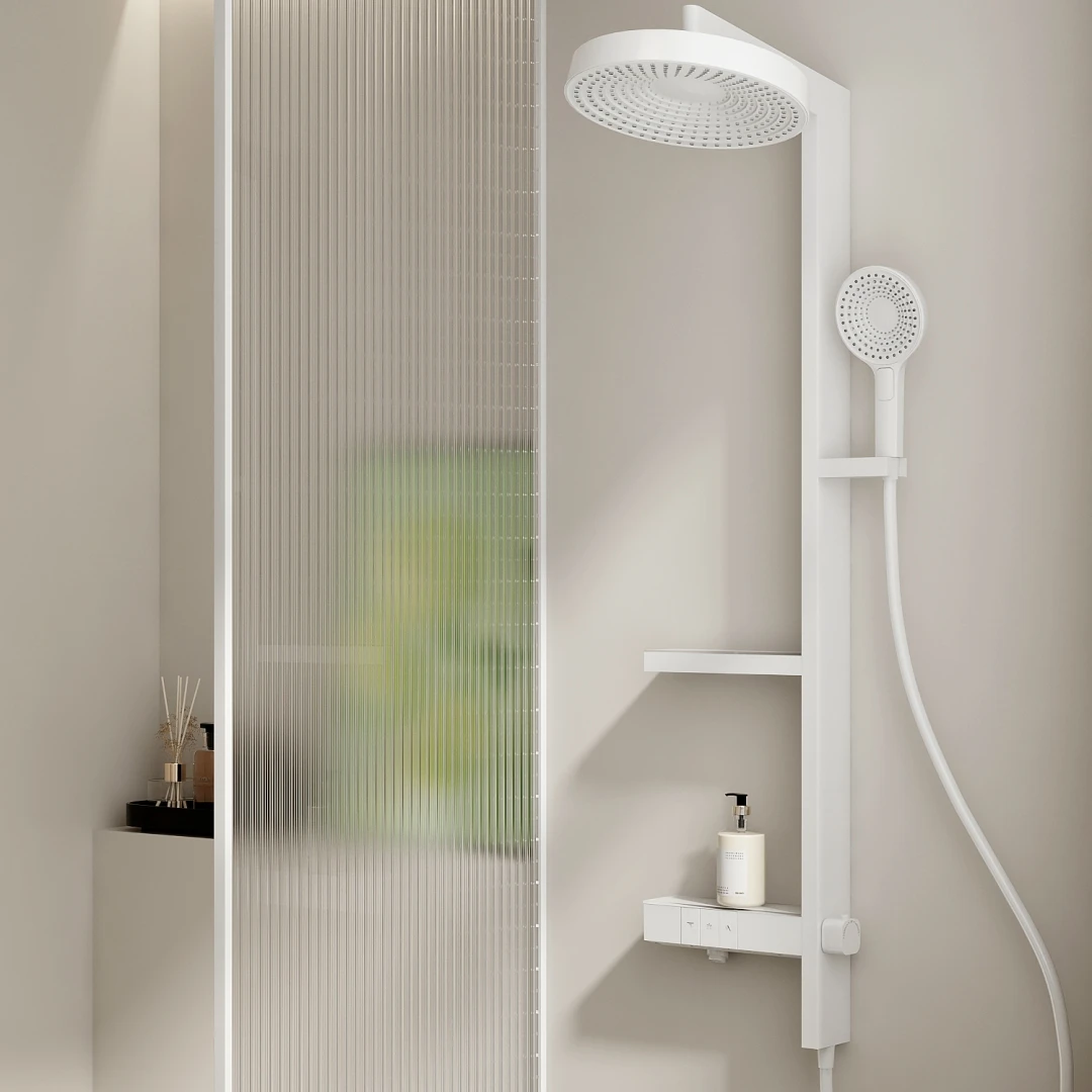 Luxury Modern Hotel Use Bathroom Set WhiteWaterfall LED Digital Thermostatic Faucet System Wall-Mounted Hot Cold Brass Shower