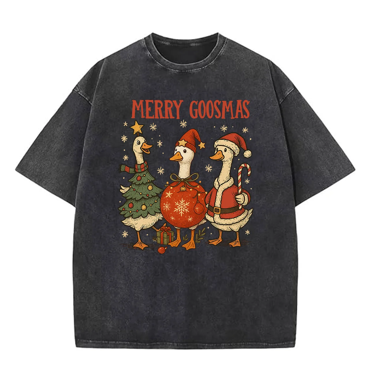 

Gingerbread Man Oversized Washed Graphic T-Shirt, 100% Cotton Streetwear Tee for Men, Vintage Hip Hop Loose Fit Tops