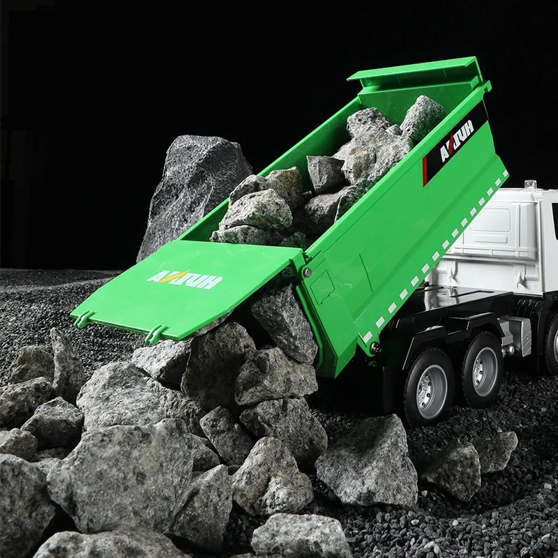 Huina 1/18 rc caminhão basculante simulação engenharia caminhões basculantes 2.4g 9ch carro de controle remoto com luzes meninos brinquedos presentes natal