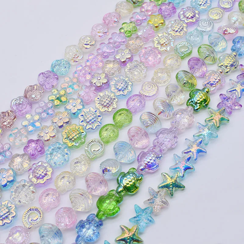 20pcs AB Color Sea Star Turtle Conch Shell Sunflower Butterfly Flower Shape Glass Beads Loose Space Beads For Jewelry Making DIY