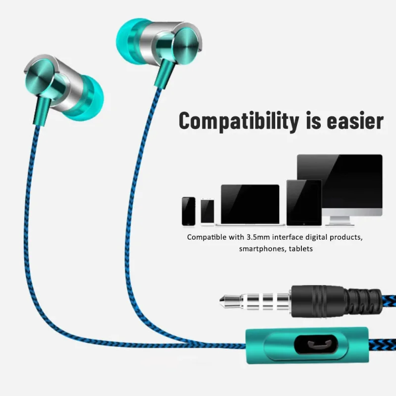 Wired Headphones with Mic 3.5mm Sport Earbuds with Bass Phone Earphones Stereo Headset Gamer Nylon Weave Cable Earphone Laptop