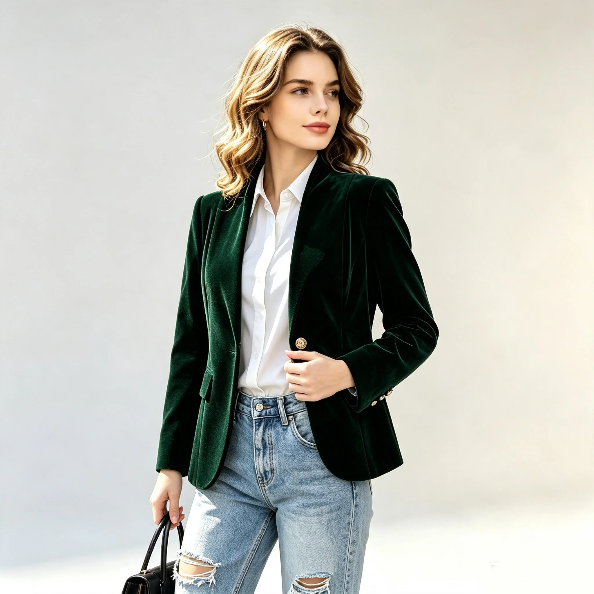 Velvet Blazer Vintage - Elegant Women Velvet Blazer Jacket Dark