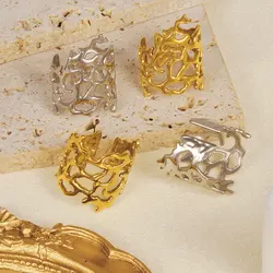 1/2Pcs Unique Bohemia Gold Plated Ring High Quality Stainless Steel Coral Hollow Out Opening Adjustable For Women Finger Jewelry