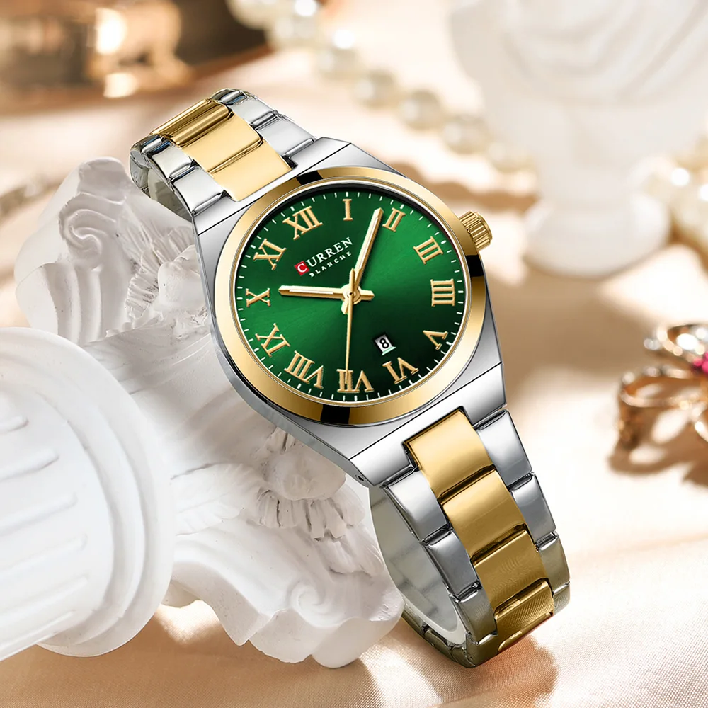 

CURREN Charming Chic Two-tone Stainless Steel Band Quartz Wristwatches for Ladies Casual Watch with Auto Date Luminous Hands