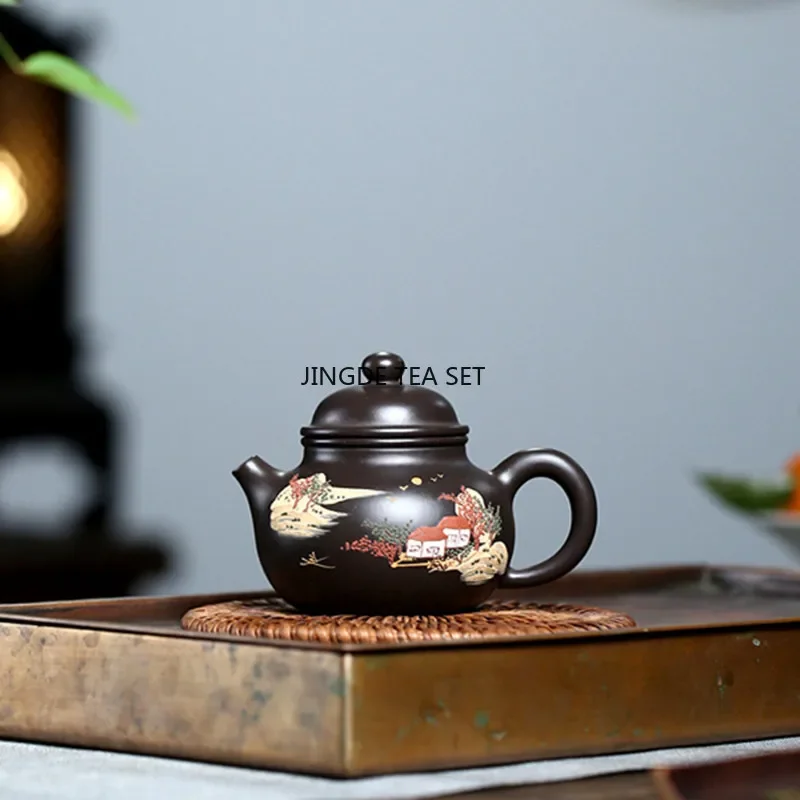 110ml Boutique Yixing Purple Clay Teapots Raw Ore Black Mud Hand Painted Tea Pot Household Zisha Filter Kettle Teaware Supplies