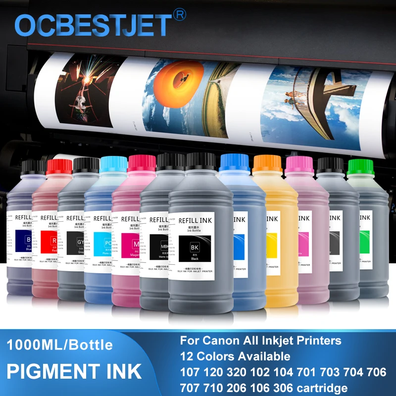 

1000ML Pigment Ink For Canon PFI 107 120 320 102 104 701 703 704 706 707 710 206 106 306 Cartridge TM-200 205 300 305 Printer