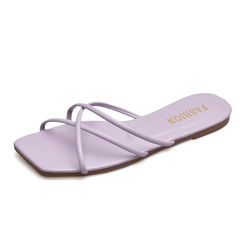 Women Slippers Summer New Fashion Casual Flip Flop Candy Color Indoor Outdoor Beach Beige Cross Strap Slippers Free Shipping