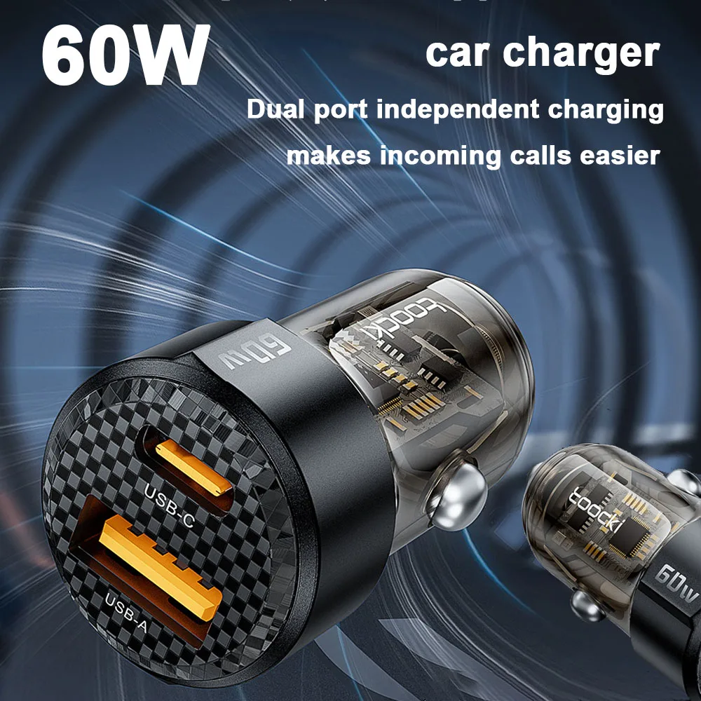 

Автомобильное зарядное устройство для быстрой зарядки PD 60 Вт QC3.0 USB C Автомобильное зарядное устройство для телефона Адаптер типа C в автомобиле для IPhone 1413 12 Xiaomi 13 12