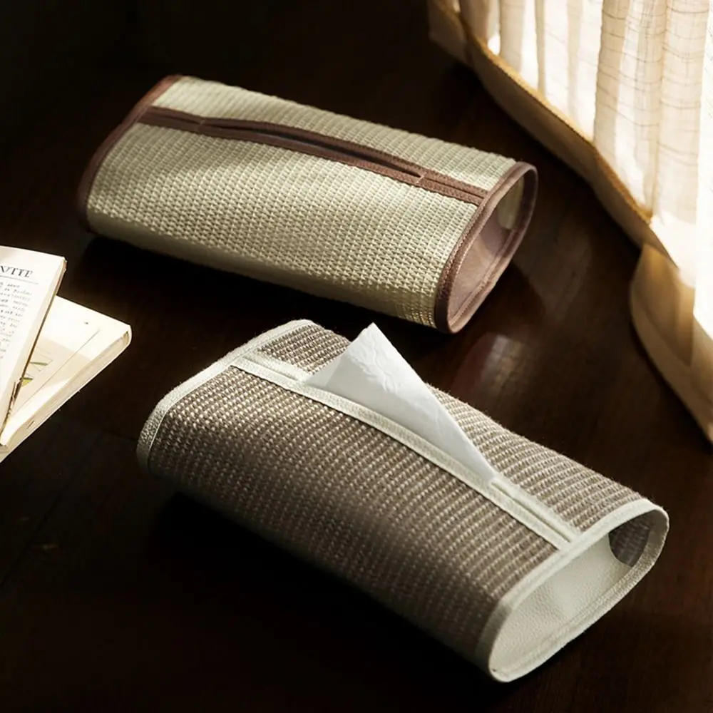 

Rectangle Shape Woven Tissue Box High-End Ornament PU Leather Facial Tissue Dispenser Large Capacity Space Saving