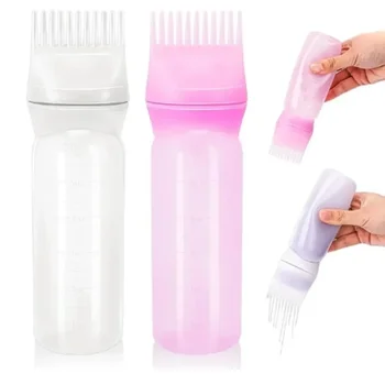 Garrafas de plástico para tintura de cabelo, 180ml, recarregáveis, garrafa de medicamentos para couro cabeludo, aplicador de pente, salão de cabeleireiro, ferramentas de estilo