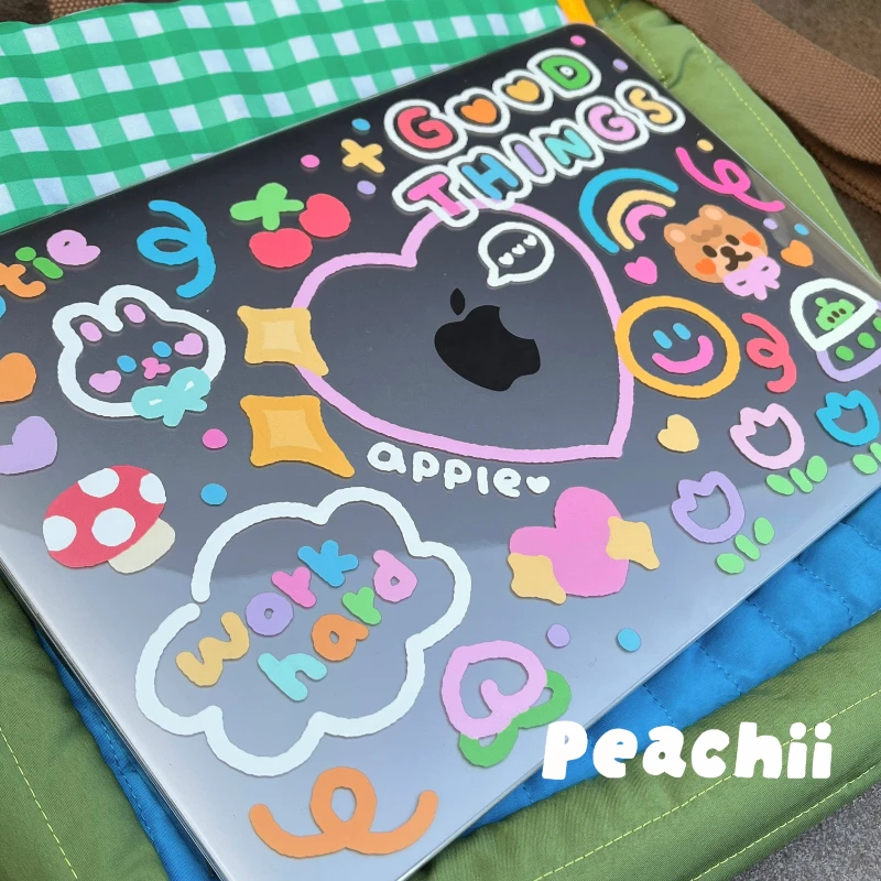 Cute Doodle Clear Laptop Case For Macbook Neo 2026 New Air Pro 13 14 15 16 M1 M2 M3 M4 M5 Chip For MacBook Hard Protective Cover