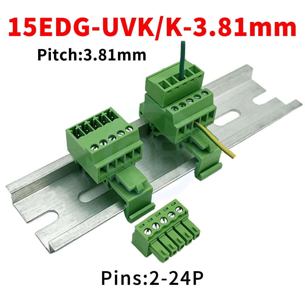 (10 Set) 2EDG UVK 3.81mm Solderless Butt Rail 15EDG - UVK Plug-In Terminal Block 2EDGK 3.81 Mounting 15mm / 35mm