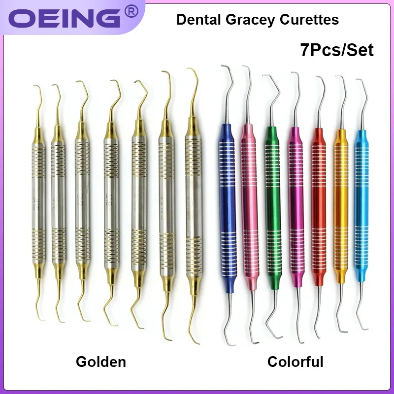 7Pcs/Set Dental Curettes Perio Scalers Gracey Curette Curettes Bone Tooth Scaler Cleaning Periodontal Oral Care Teeth Whitening