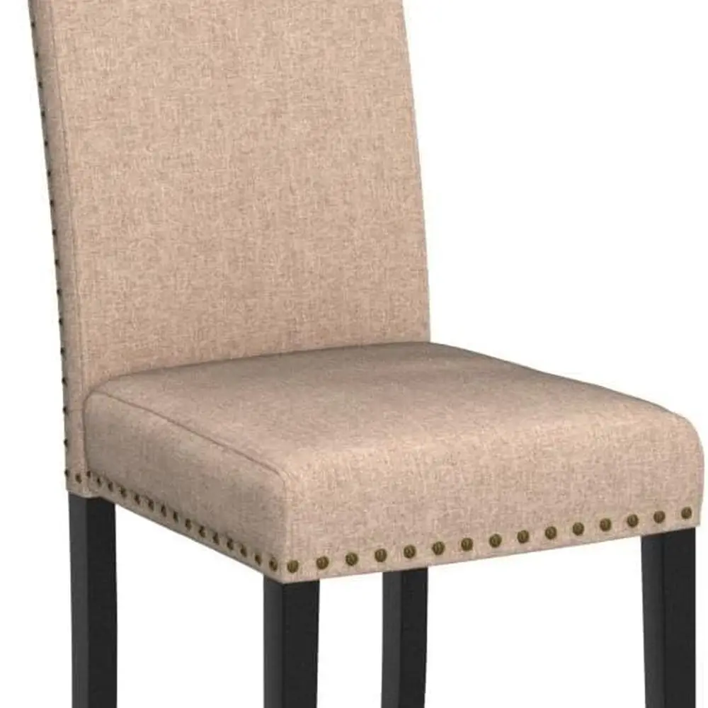 كراسي طعام بارسونز المنجدة بأرجل من الخشب المطاطي، زخرفة رأس الأظافر، مجموعة من 2، كاكي #4