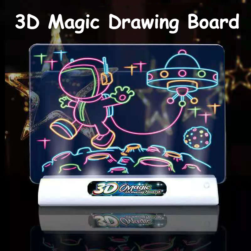 Tablero de dibujo fluorescente 3D, juguete mágico, luminoso, tablero de escritura tridimensional, tablero de Graffiti, iluminación, juguete educativo para niños