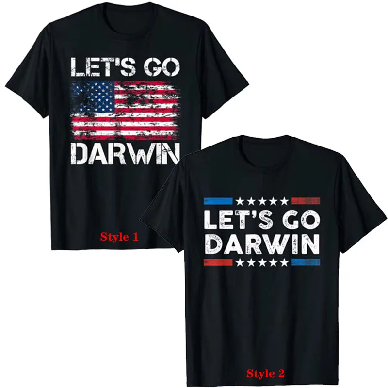 Let's Go Darwin US Flag Vintage T-Shirt Patriotic Tee Tops Men Clothing Customized Products