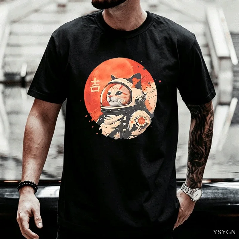 Japanese Minimst 1950S Retro Space Good Lu Kanji T-Shirt Summer Short-sved Breathable Sweat-wking Versatile Fashion T-shirt For