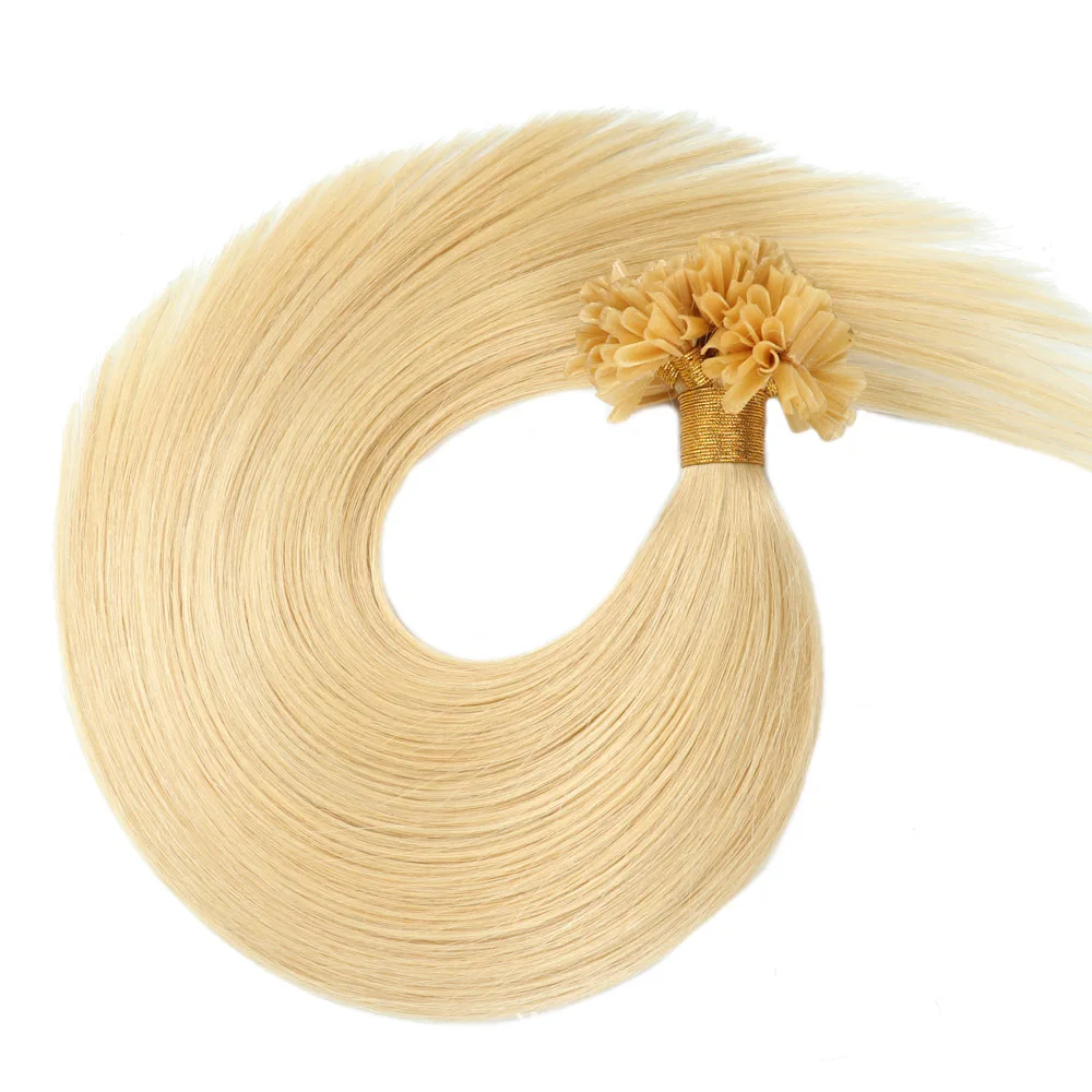 U Tip Hair Extensions Remy Human Hair Pre Bonded Hair Extensions Honey Blonde Straight Hair #613 Bleach Blonde Hair Extensions