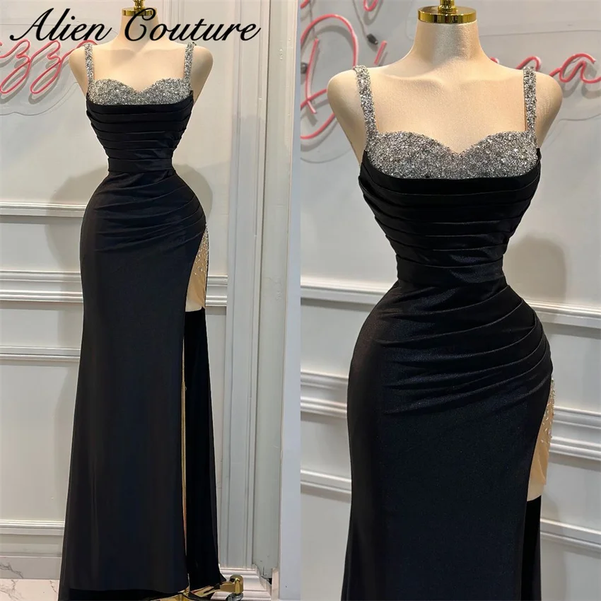 فساتين سهرة قطيفة سوداء مع الخرز والكريستال ، فستان زفاف مثير ، حفل زفاف ، حبيبة قلبي ،